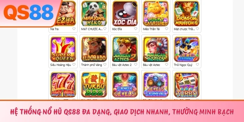 Hệ thống nổ hũ QS88 đa dạng, giao dịch nhanh, thưởng minh bạch