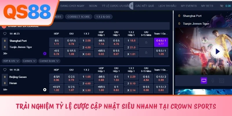 Trải nghiệm tỷ lệ cược cập nhật siêu nhanh tại CROWN Sports 